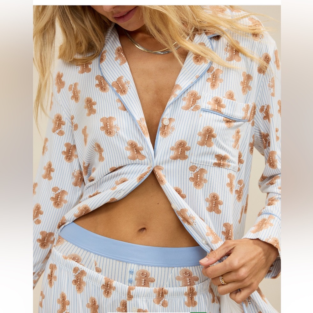 Aerie Real Soft Gingerbread Pajama Shirt Size Medium NWT